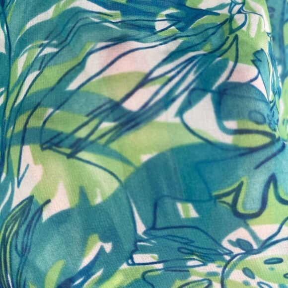 Vicki Wayne tropical teal & green button down long sleeve sheer blouse sz 12 - Picture 6 of 7